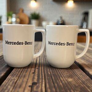 Set 2 Mercedes-Benz White / Black Logo Coffee Cup Mug Automobile Car Auto
